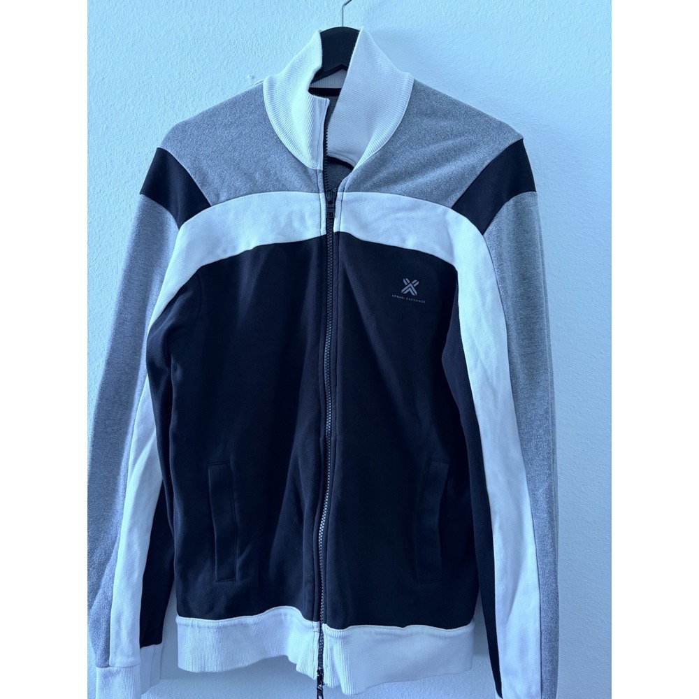 Armani Exchange Men Full Zip Track Jacket Sweatshirt Colorblock Black Gray M
